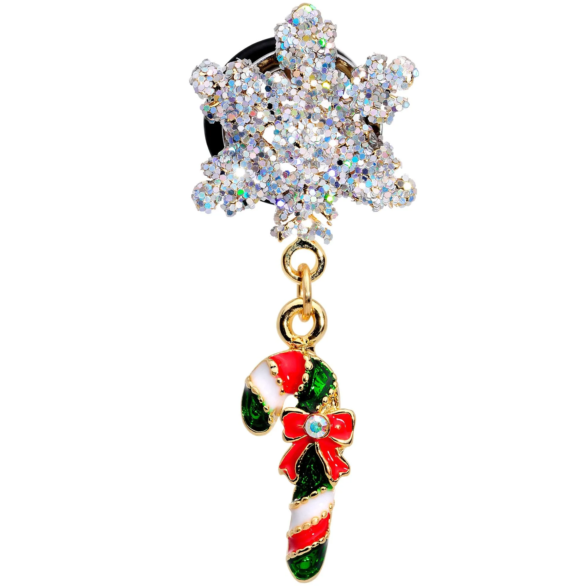 0 Gauge Snowflake and Candy Cane Christmas Single Flare Dangle Plug Set