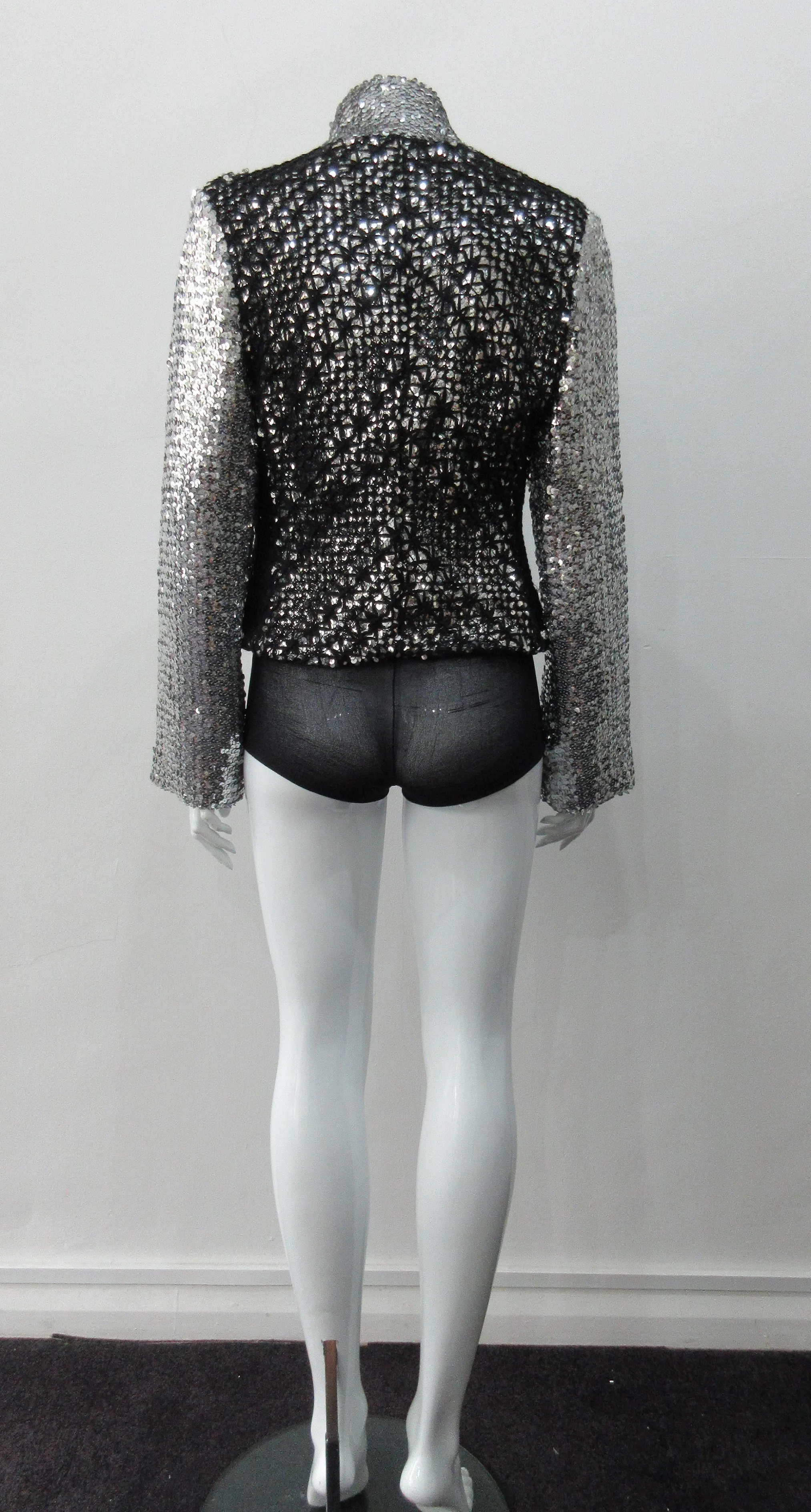 060130 -Silver Glitter Jacket with Black Crochet