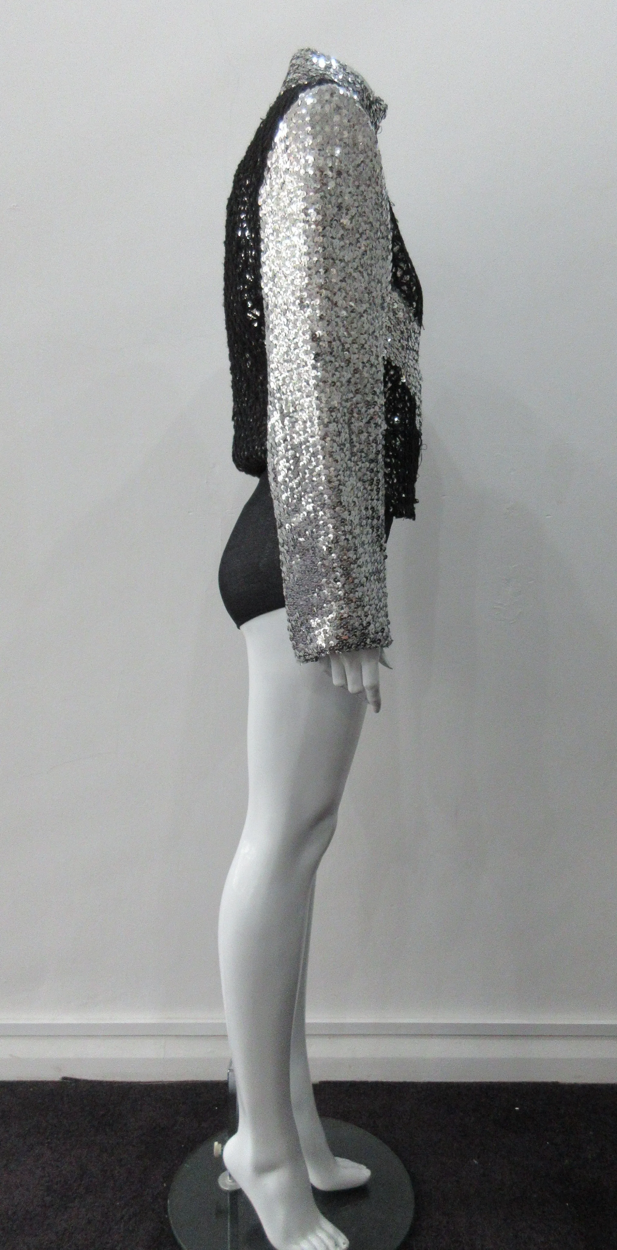 060130 -Silver Glitter Jacket with Black Crochet