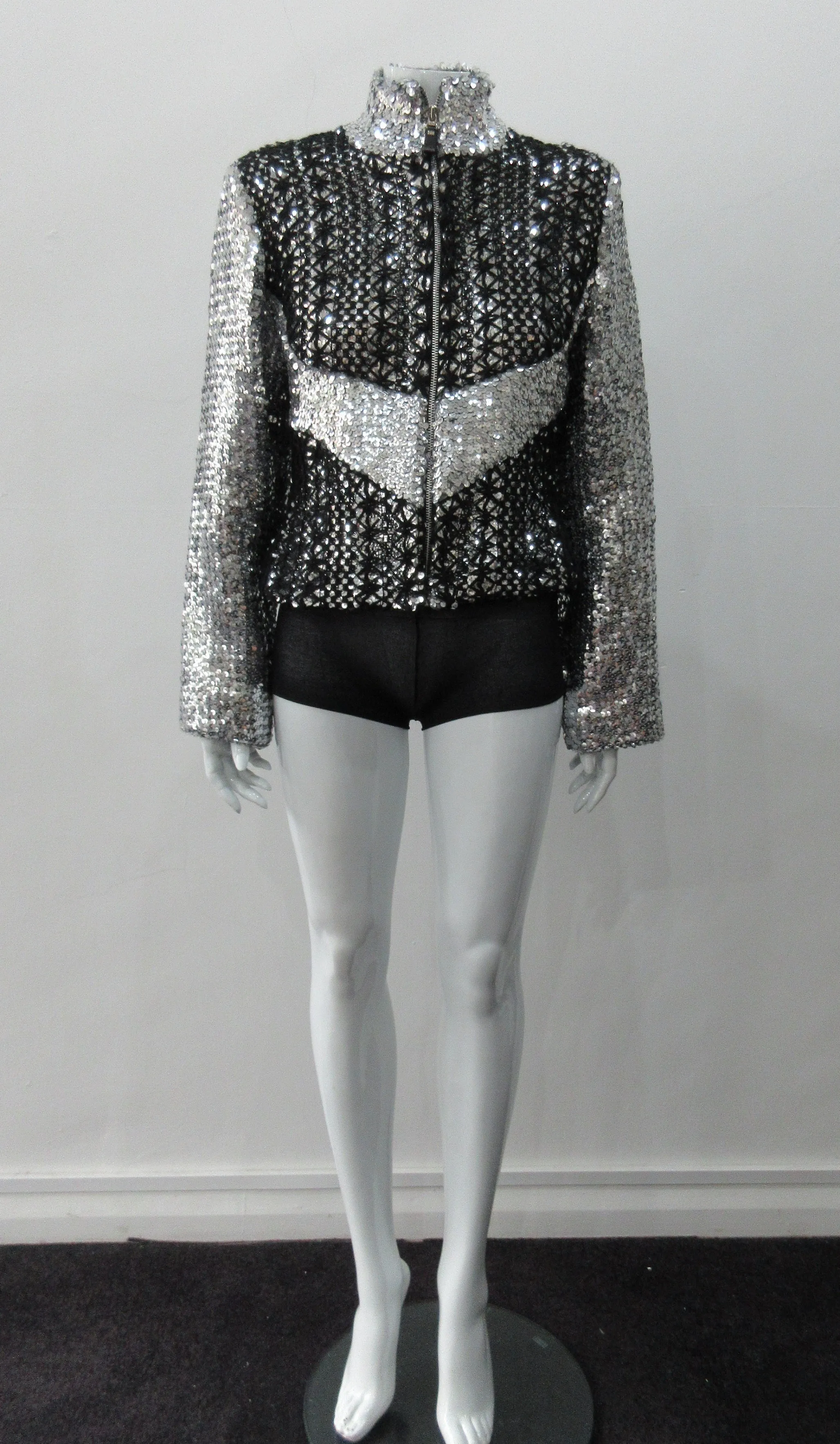 060130 -Silver Glitter Jacket with Black Crochet