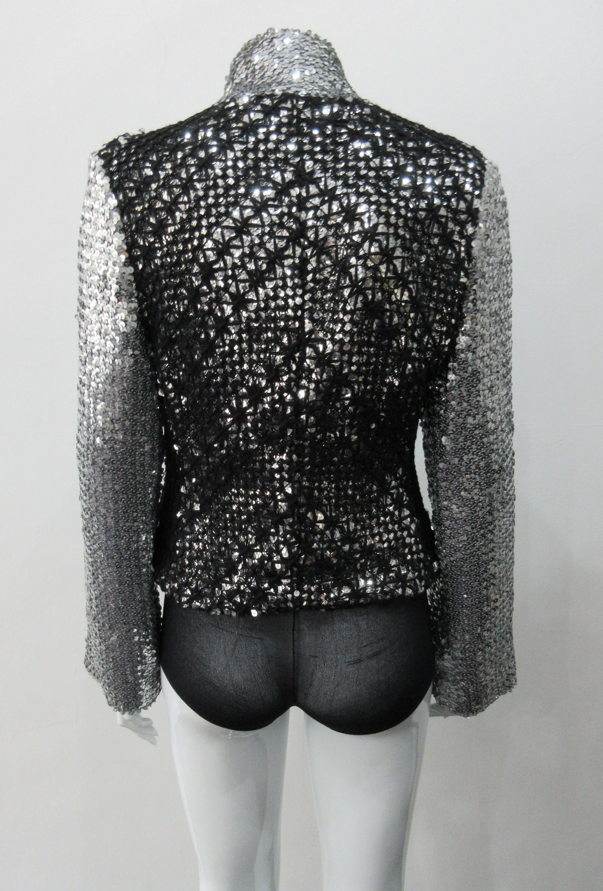 060130 -Silver Glitter Jacket with Black Crochet