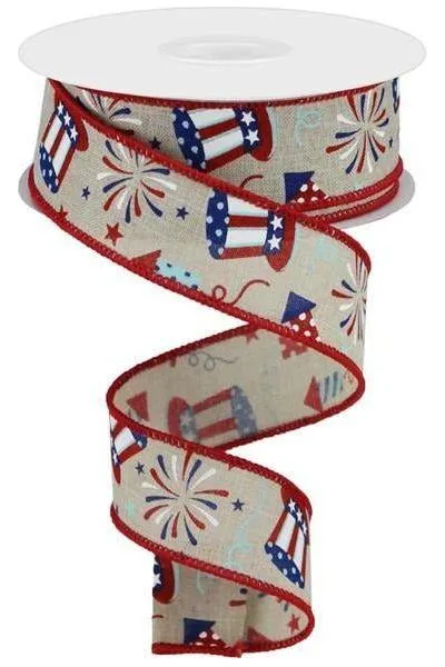 1.5" Uncle Sam Fireworks Ribbon: Natural (10 Yards)