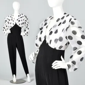 1980s Stirrup Pants Jumpsuit with Polka Dots