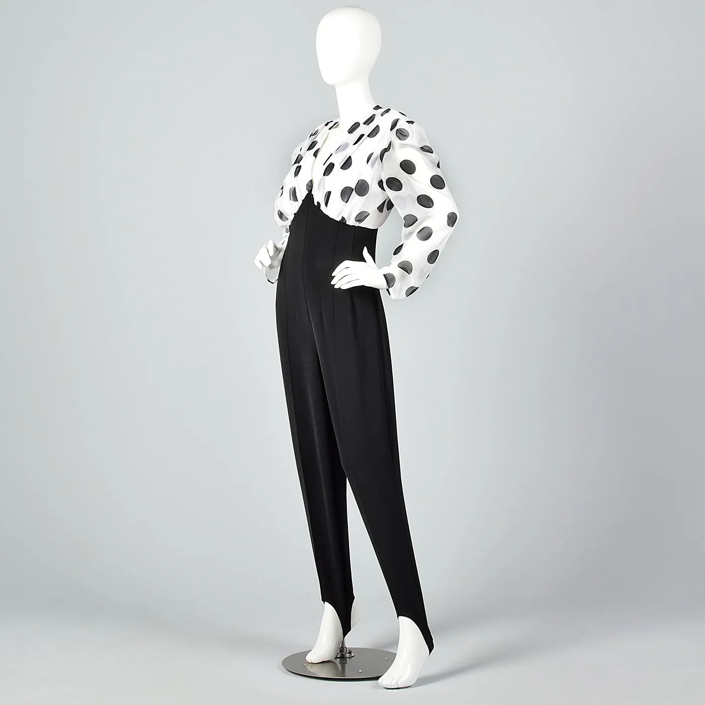 1980s Stirrup Pants Jumpsuit with Polka Dots