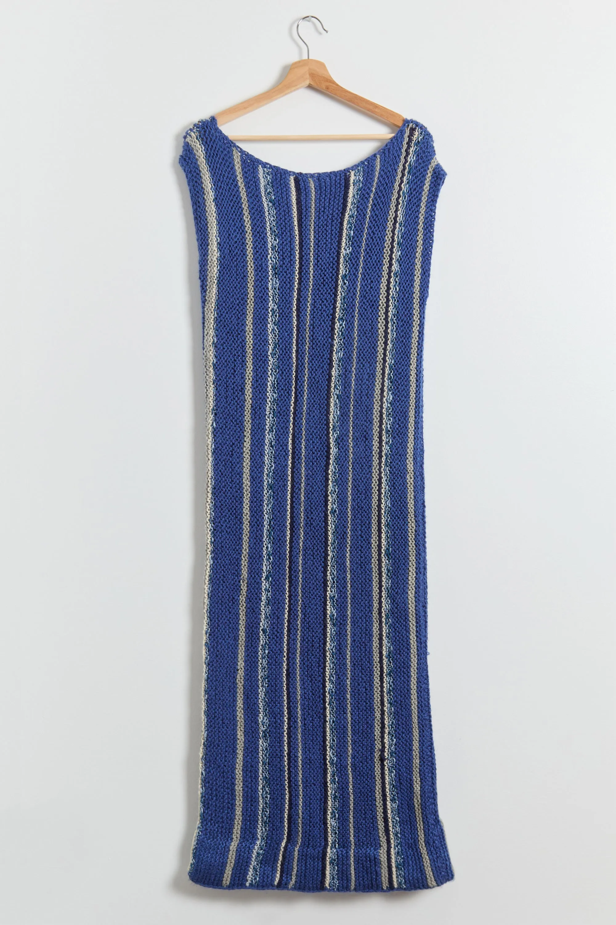 60s Blue Striped Hand Knit Sweater Dress S-L