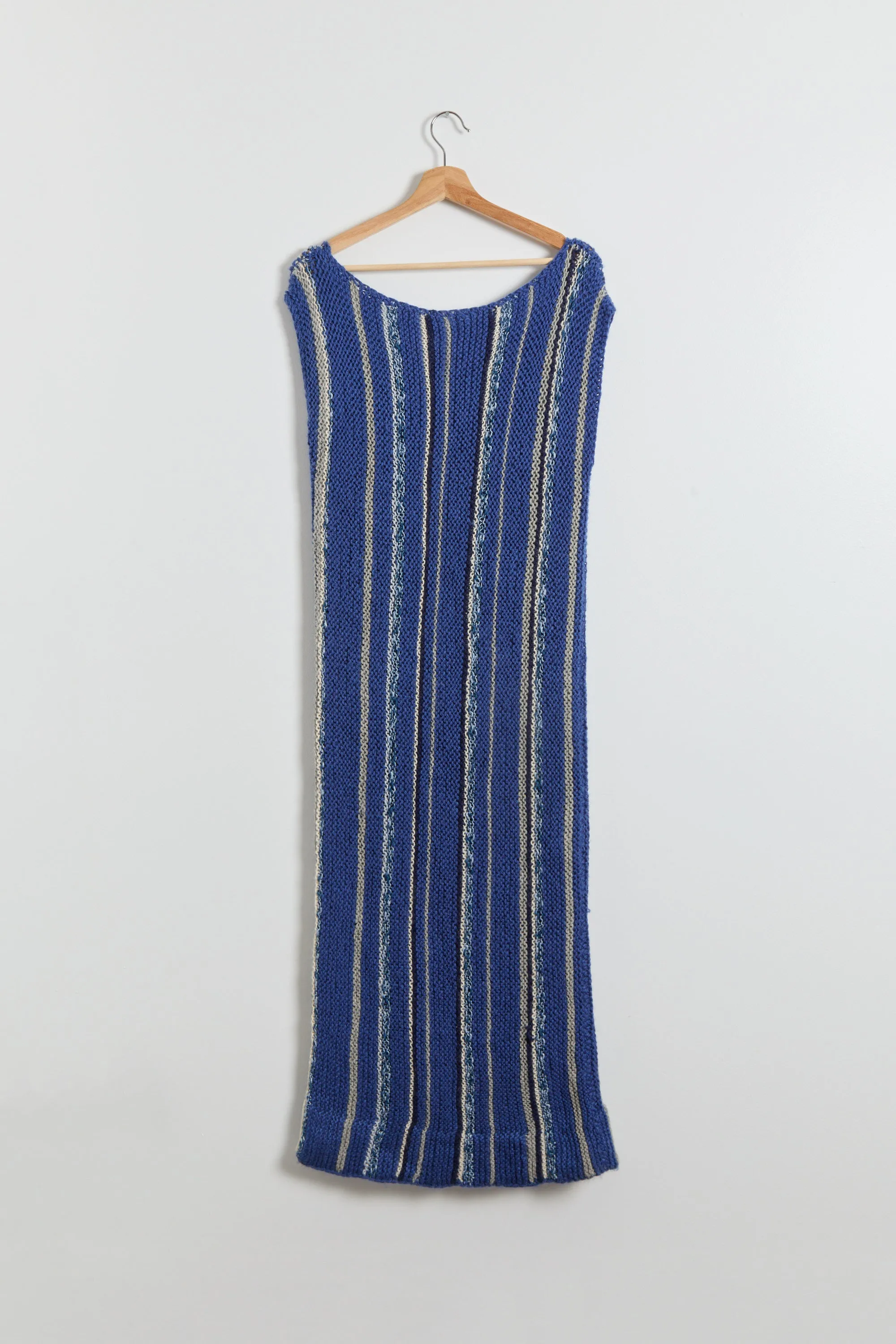 60s Blue Striped Hand Knit Sweater Dress S-L