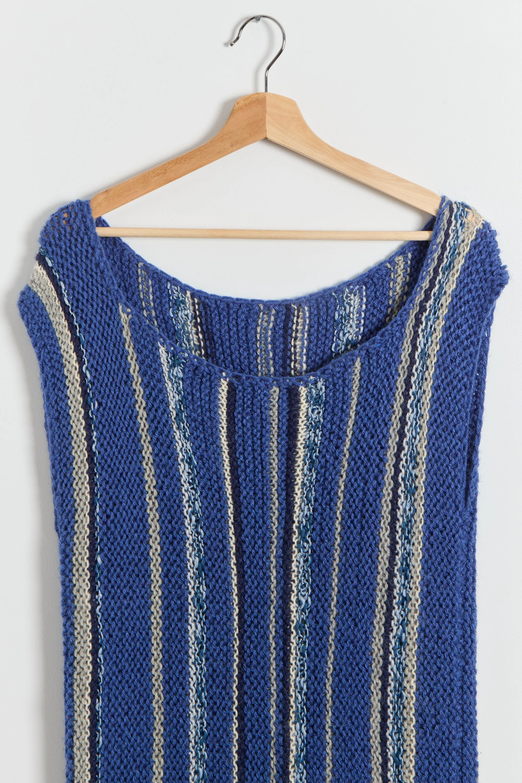 60s Blue Striped Hand Knit Sweater Dress S-L