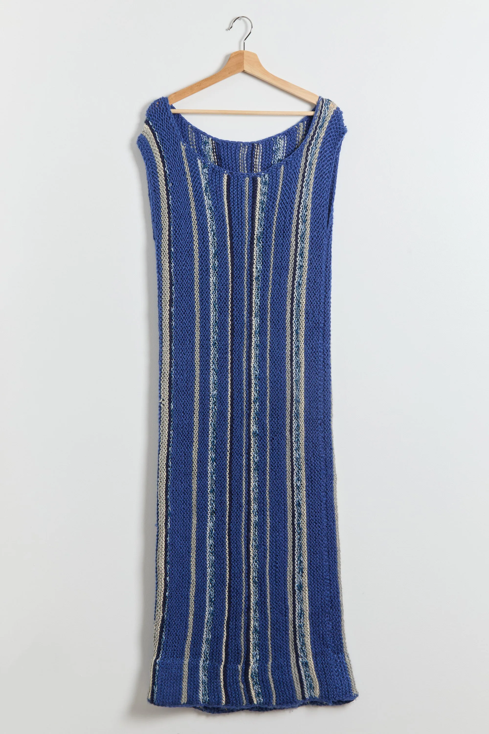 60s Blue Striped Hand Knit Sweater Dress S-L