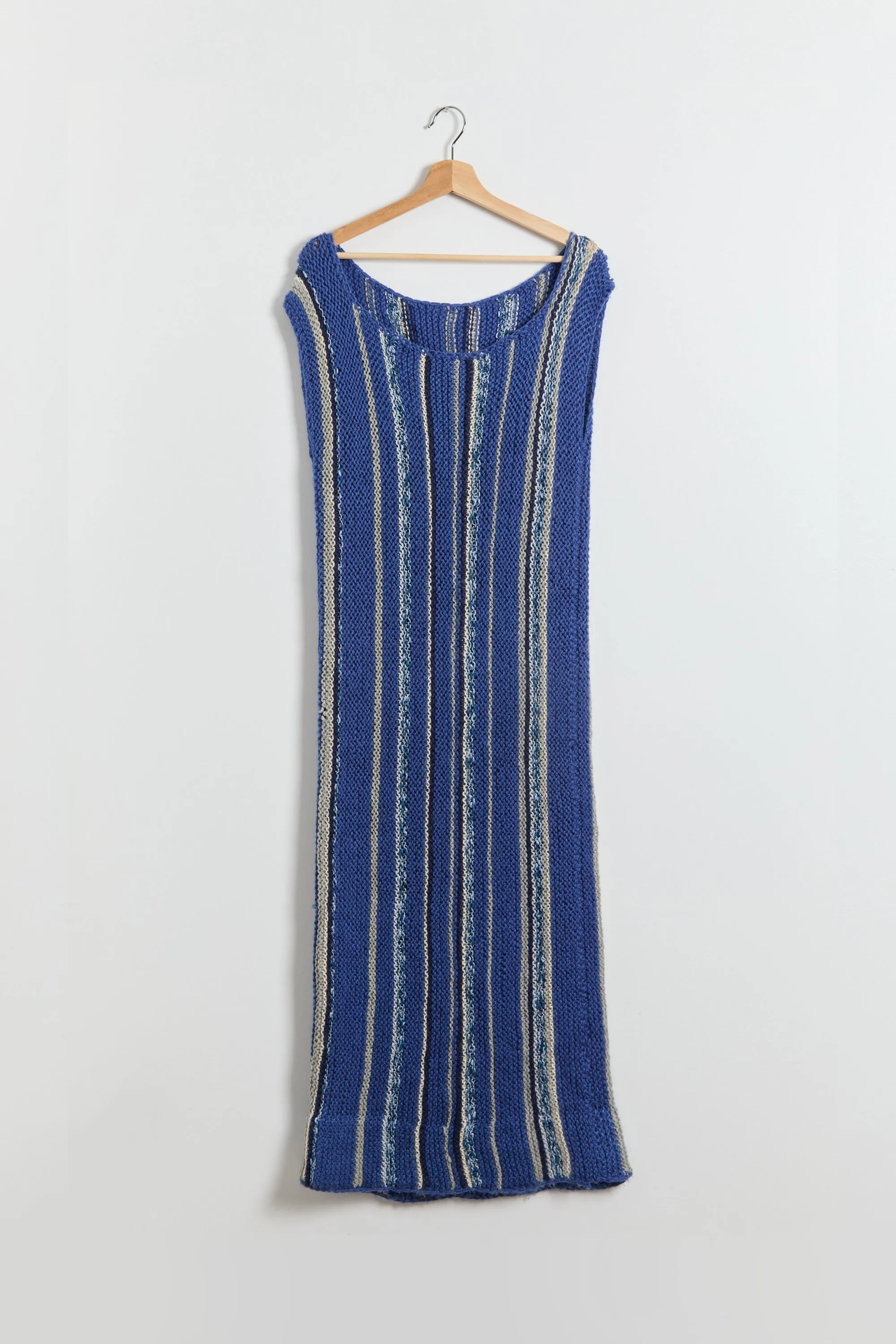 60s Blue Striped Hand Knit Sweater Dress S-L