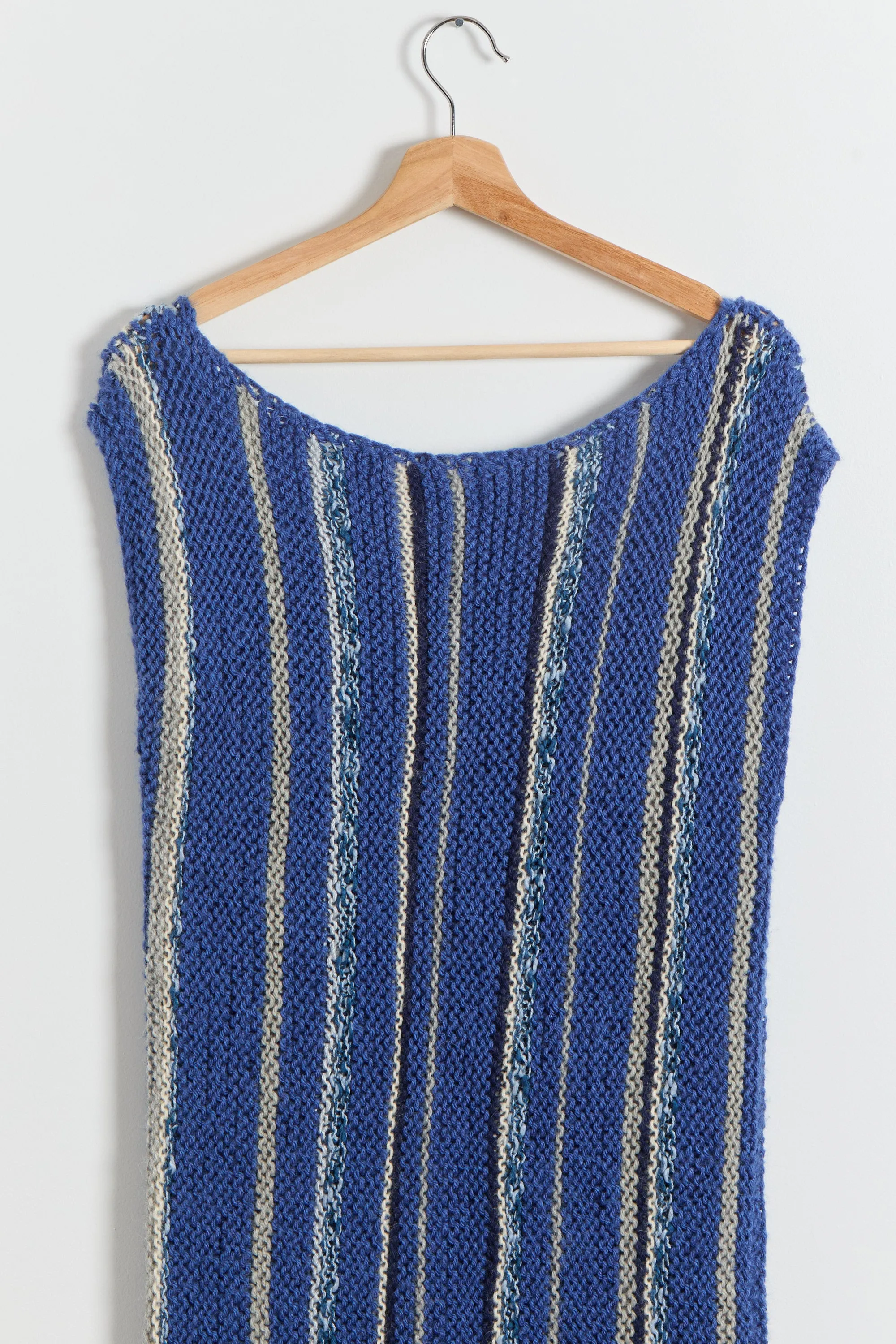 60s Blue Striped Hand Knit Sweater Dress S-L