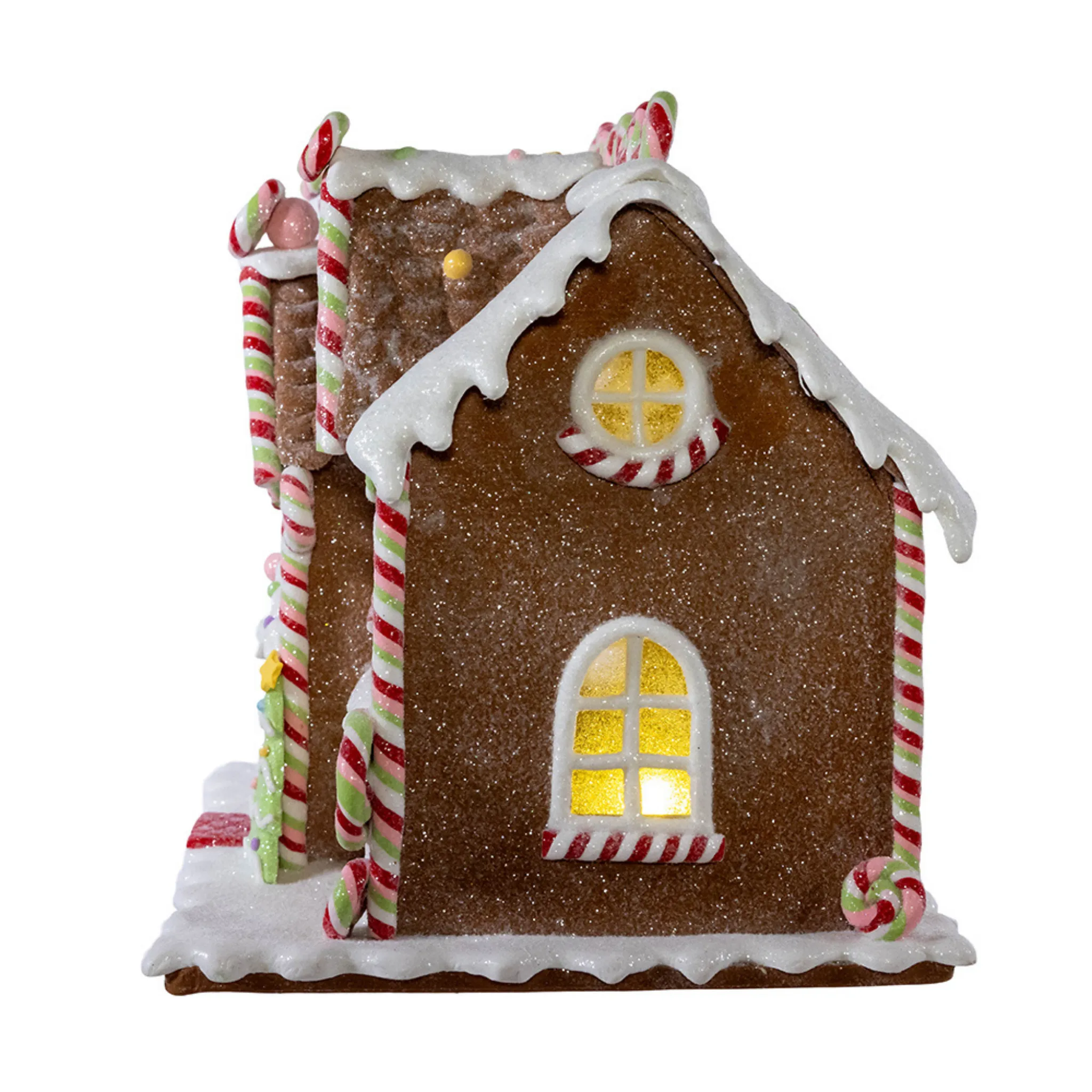 8.46" Battery Operated LED Lighted Gingerbread Lollipop Shop