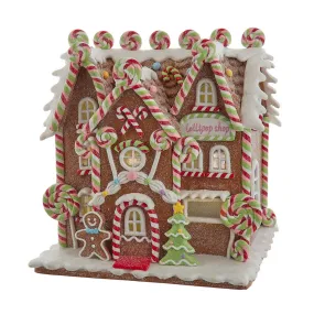 8.46" Battery Operated LED Lighted Gingerbread Lollipop Shop