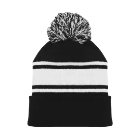 A1830-221 Black/White Blank Hockey Beanie Hat