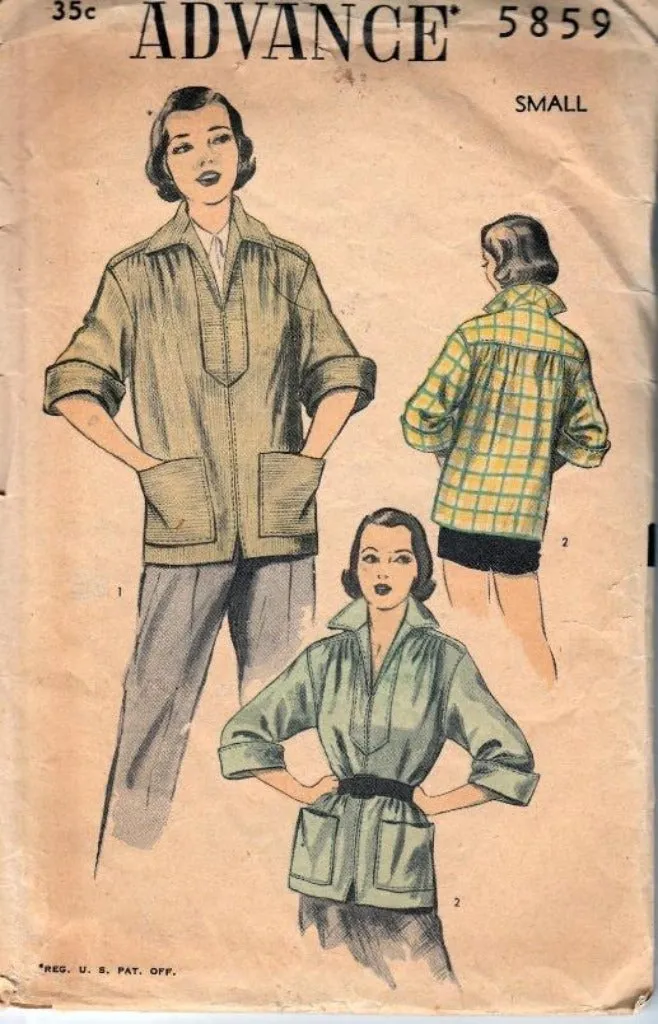 Advance 5859 Ladies Shirt Jacket Vintage 1950's Sewing Pattern