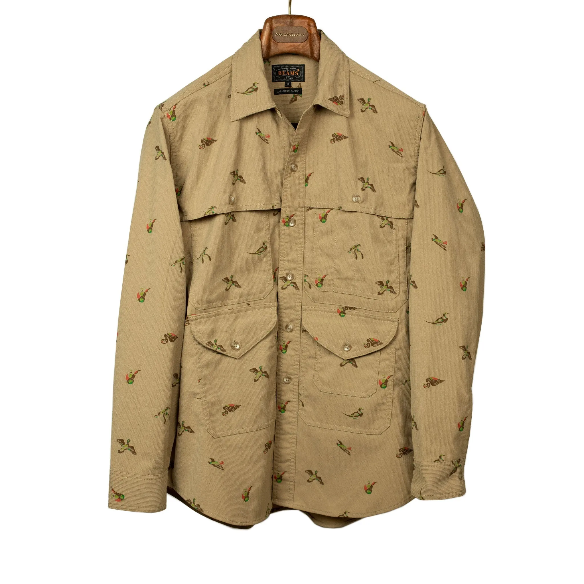 Adventure shirt in printed duck beige poly corduroy