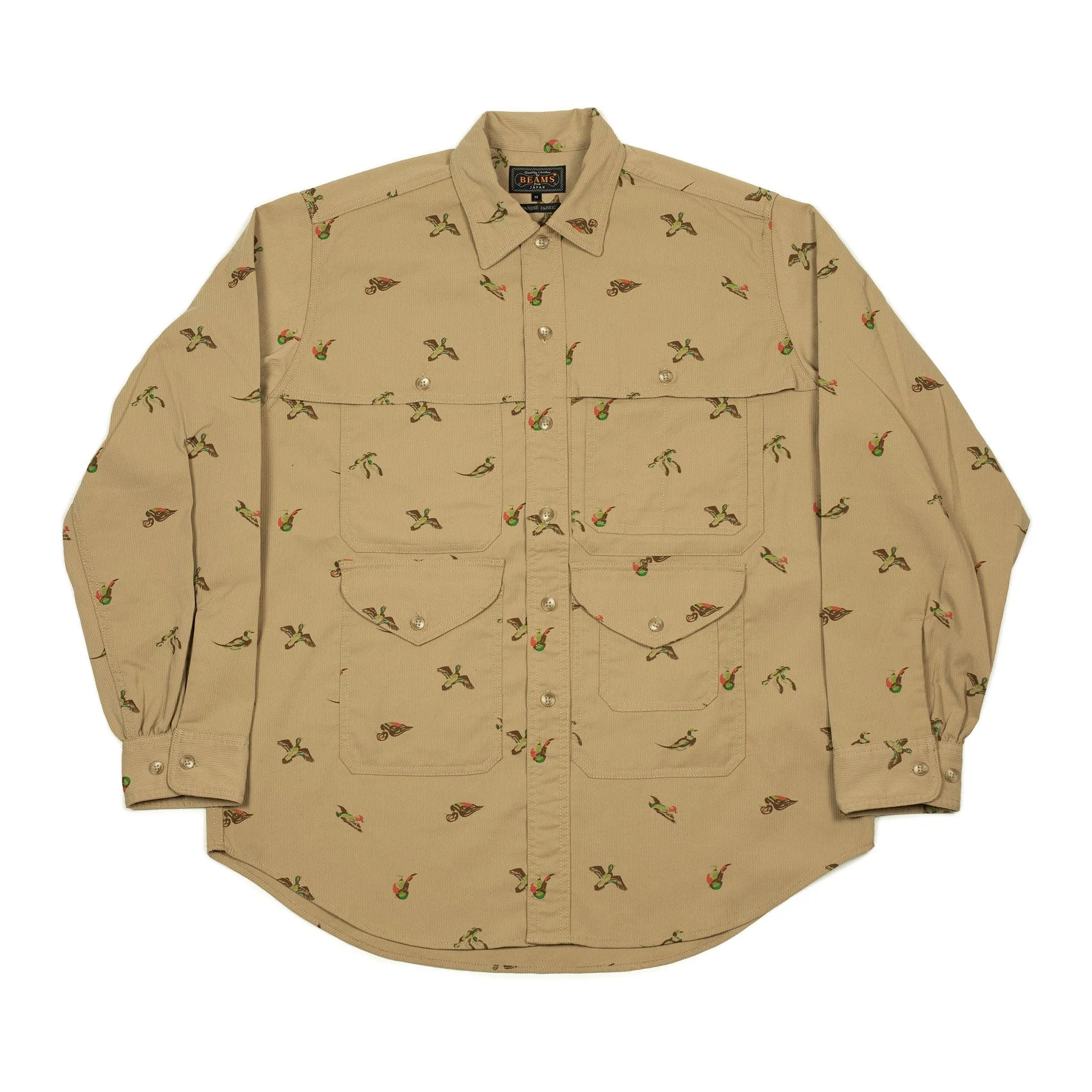 Adventure shirt in printed duck beige poly corduroy