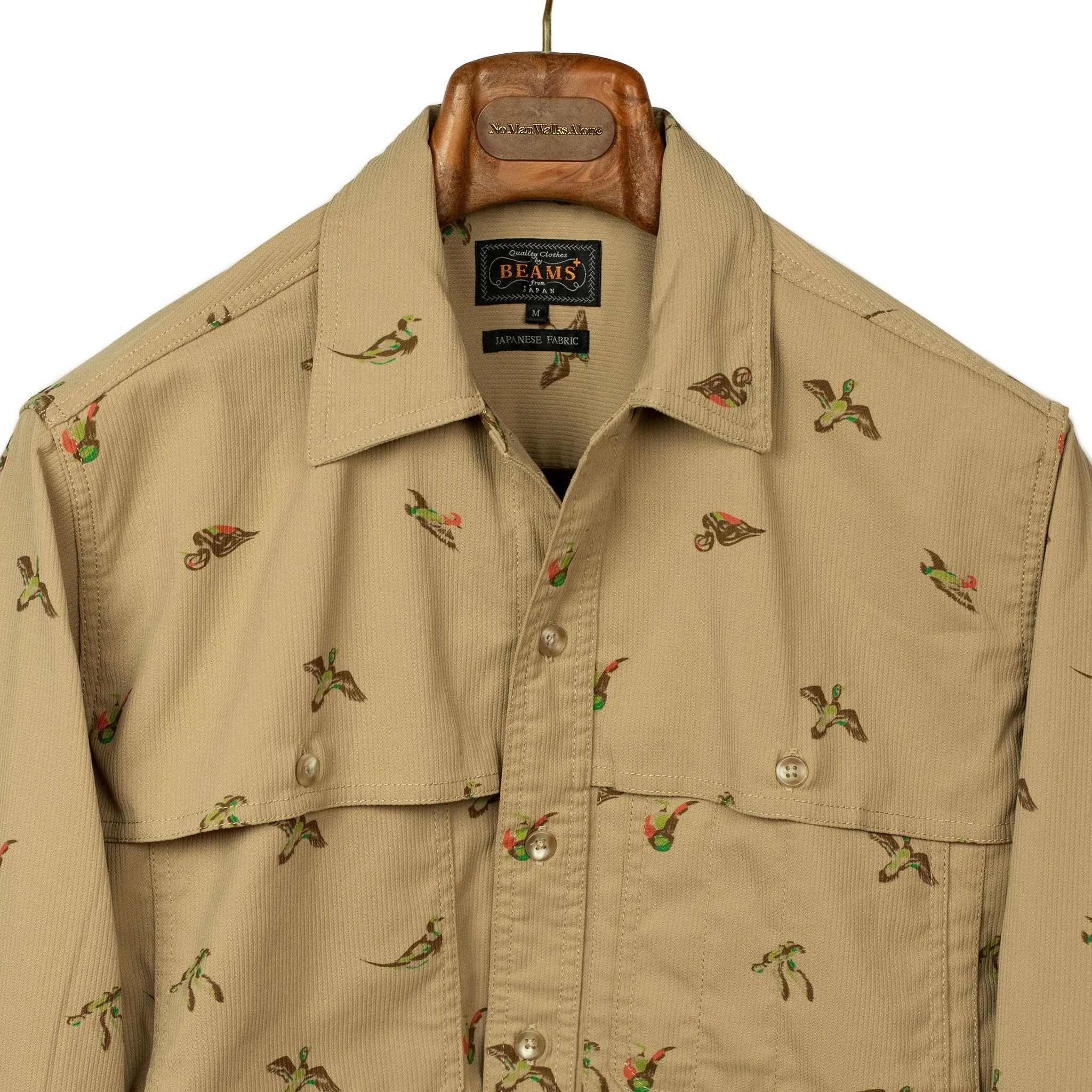 Adventure shirt in printed duck beige poly corduroy