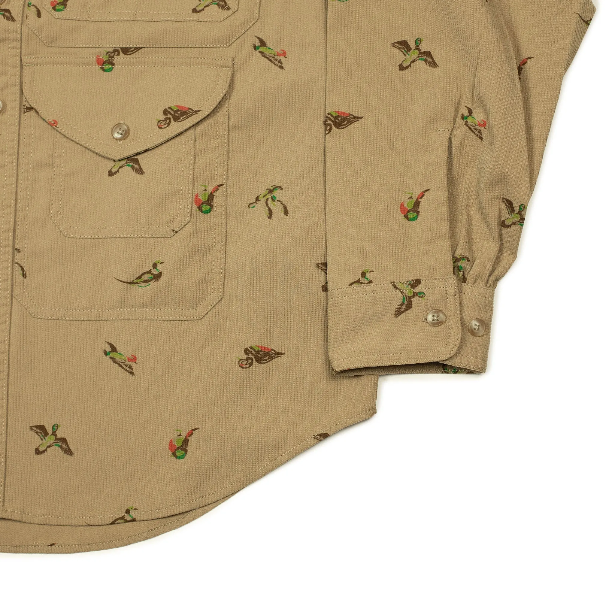 Adventure shirt in printed duck beige poly corduroy