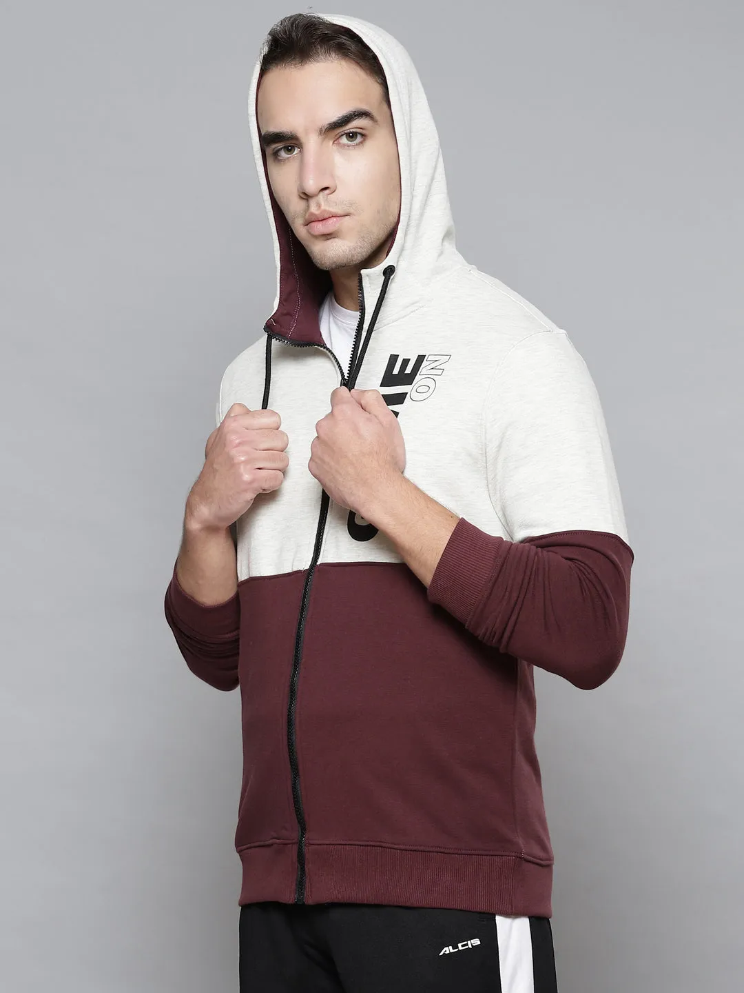 Alcis Men Brown White Typography Colourblocked Cotton Sporty Jacket