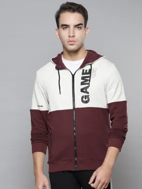 Alcis Men Brown White Typography Colourblocked Cotton Sporty Jacket