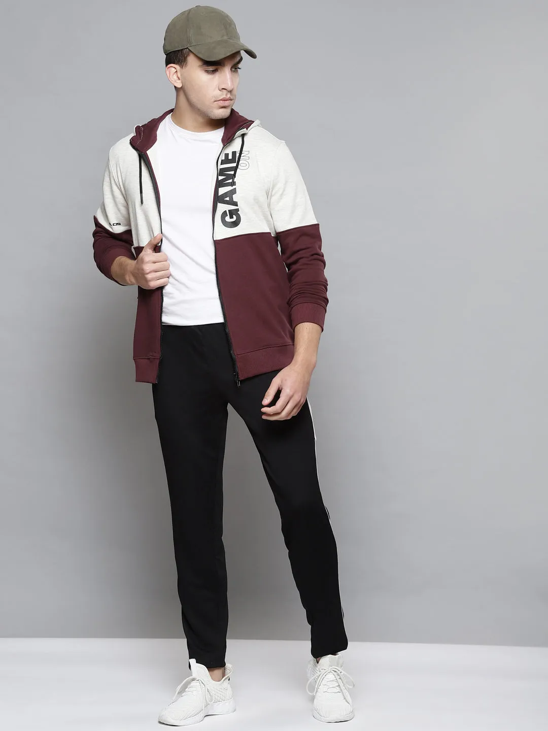 Alcis Men Brown White Typography Colourblocked Cotton Sporty Jacket