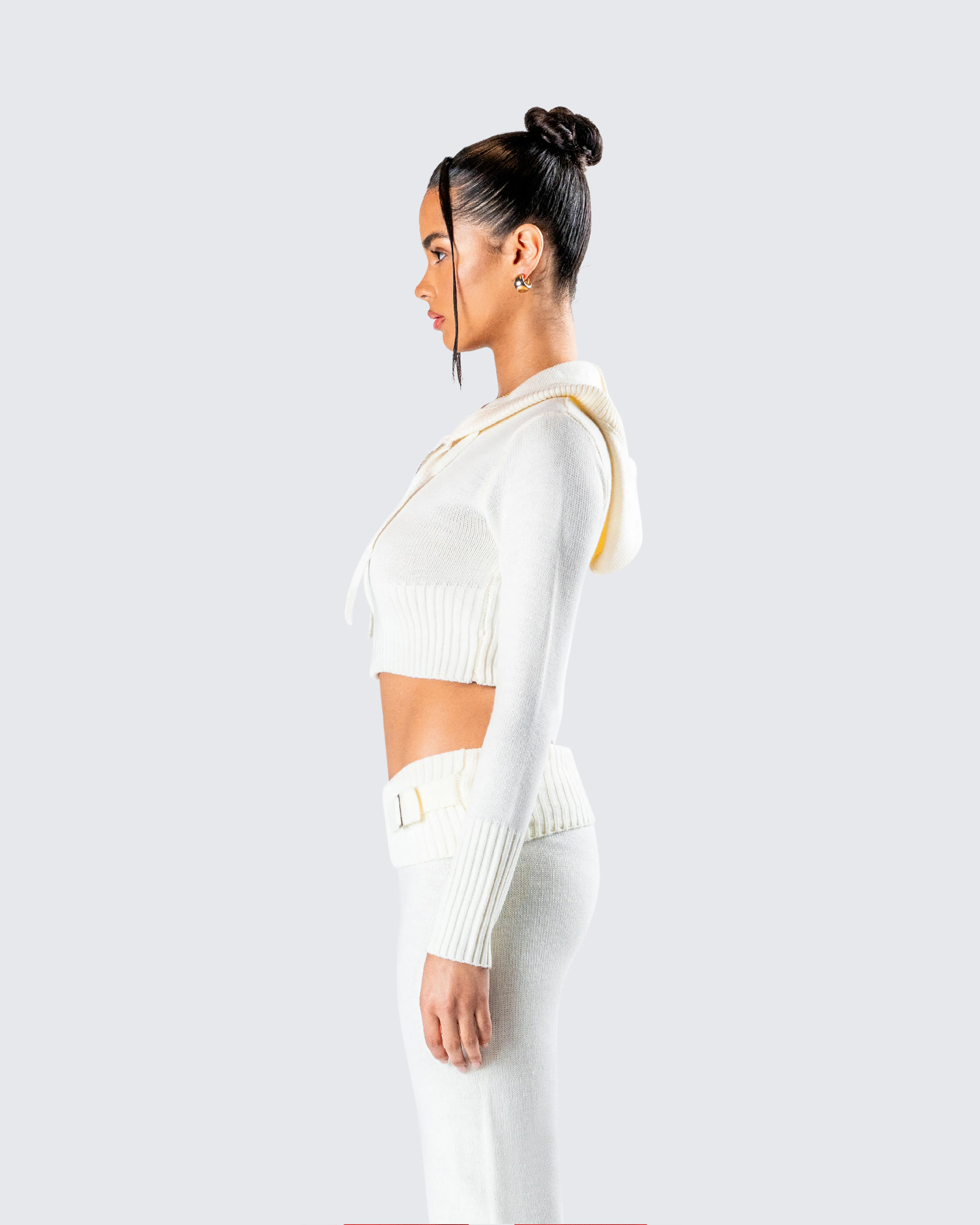 Alyssa White Knit Cropped Jacket