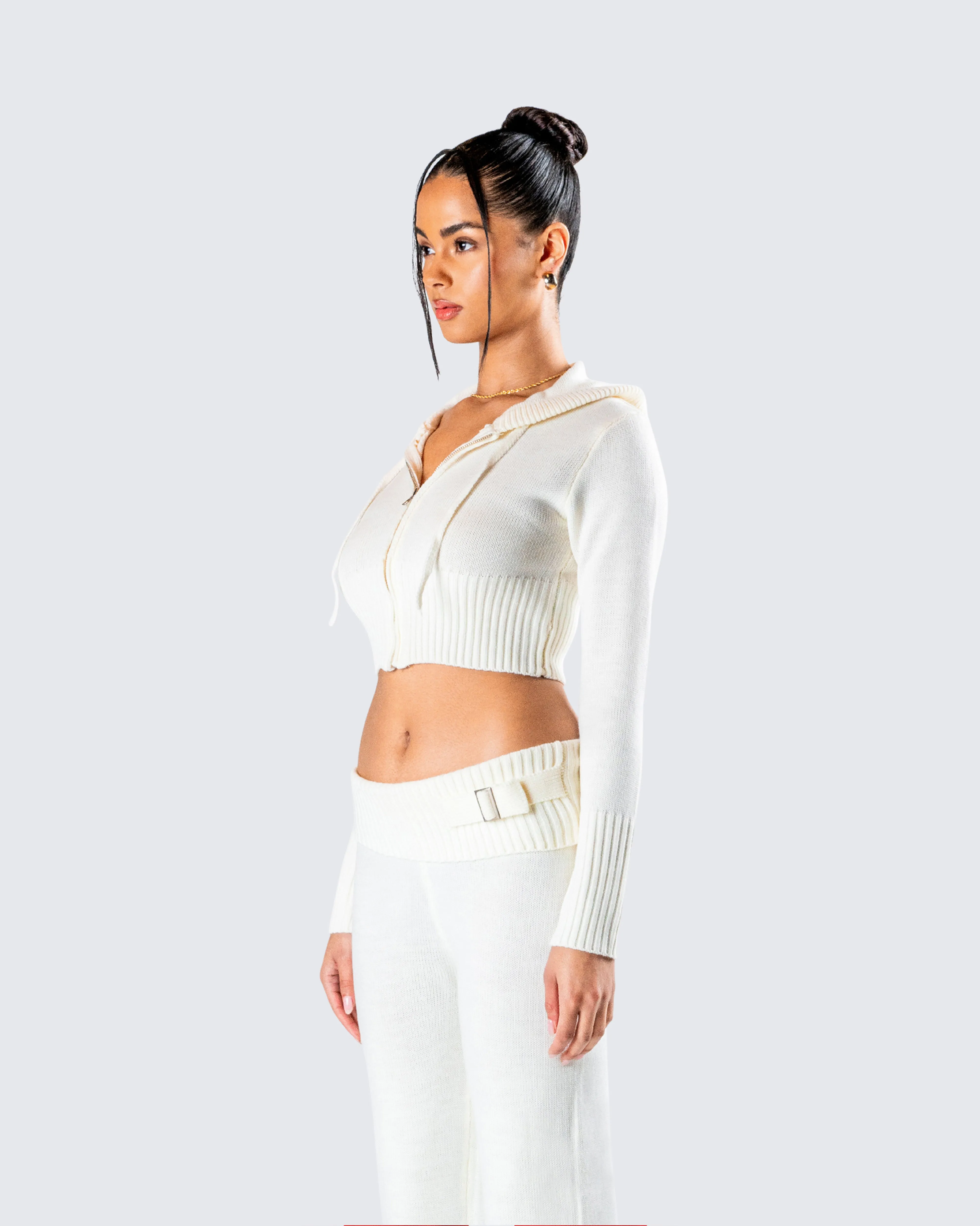 Alyssa White Knit Cropped Jacket