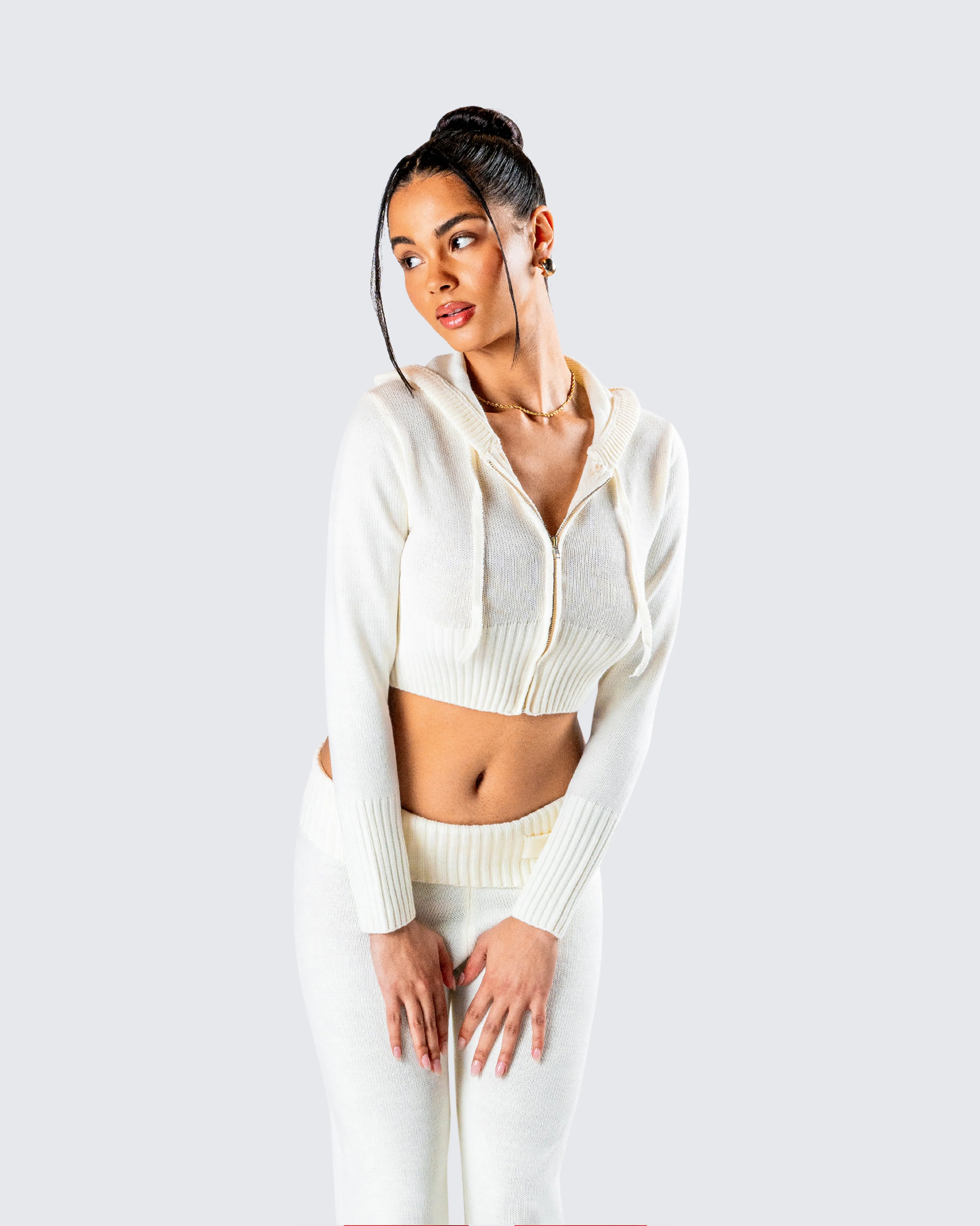 Alyssa White Knit Cropped Jacket