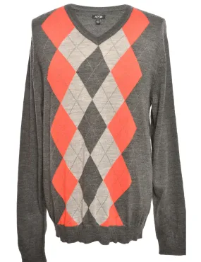 Argyle Grey Jumper - L