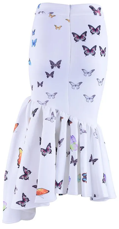 Asymmetrical Butterfly-Applique Skirt - Black, Pink, White