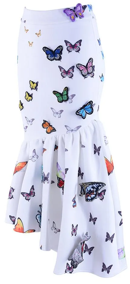 Asymmetrical Butterfly-Applique Skirt - Black, Pink, White