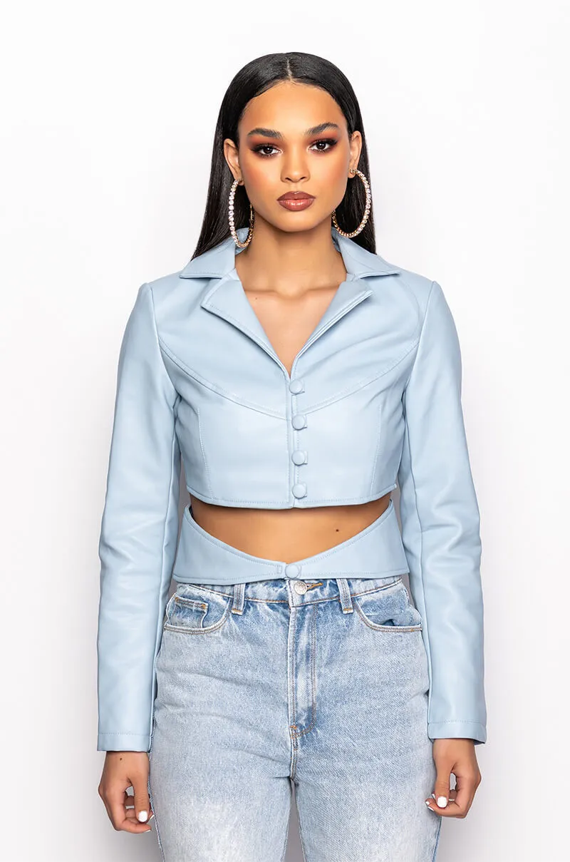 AZALEA WANG BOY BLUE CUT OUT BLAZER IN PLEATHER