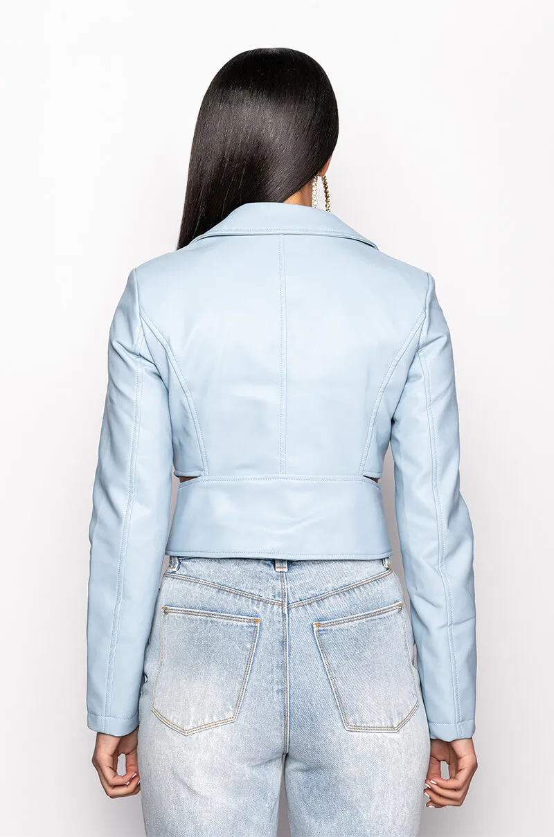 AZALEA WANG BOY BLUE CUT OUT BLAZER IN PLEATHER