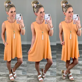 Basic Pocket Tank Dress - Peach