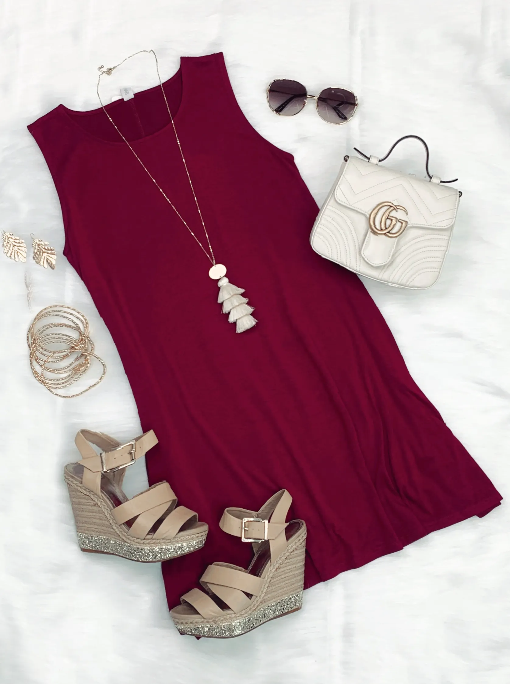 Basic Pocket Tank Dress - Wine