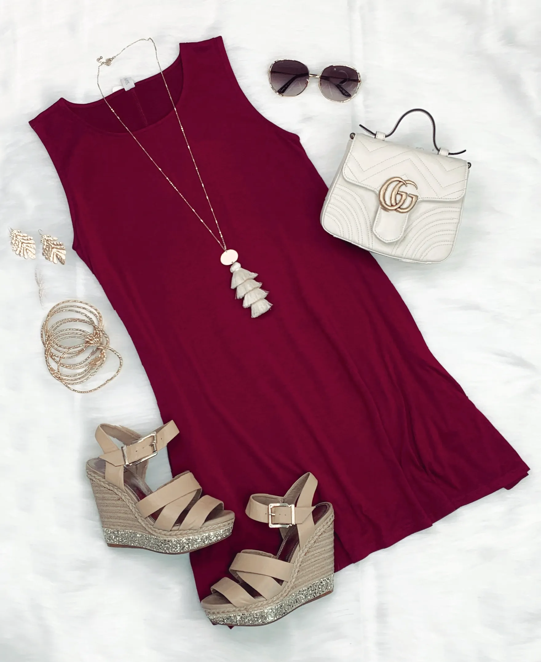 Basic Pocket Tank Dress - Wine