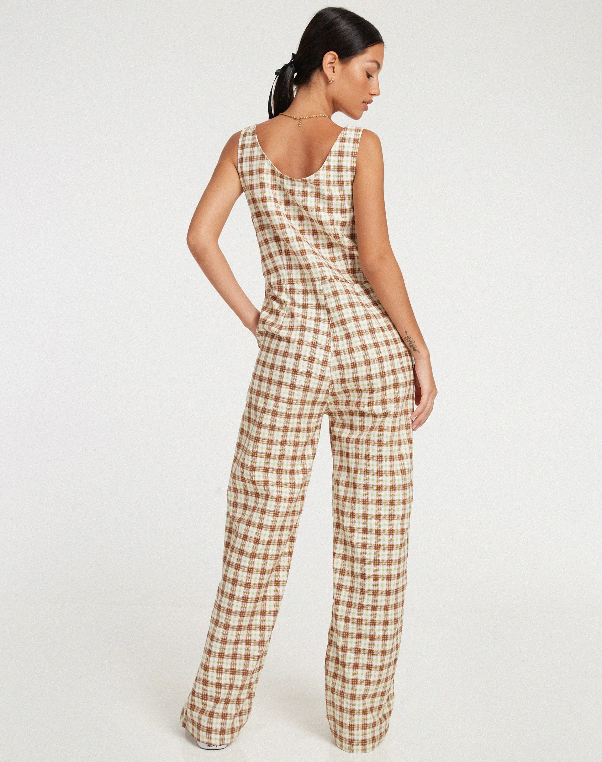 Beatrix Jumpsuit in Yellow Brown Check