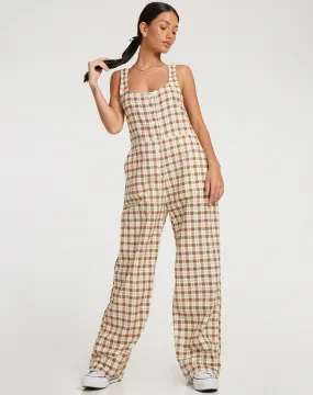 Beatrix Jumpsuit in Yellow Brown Check