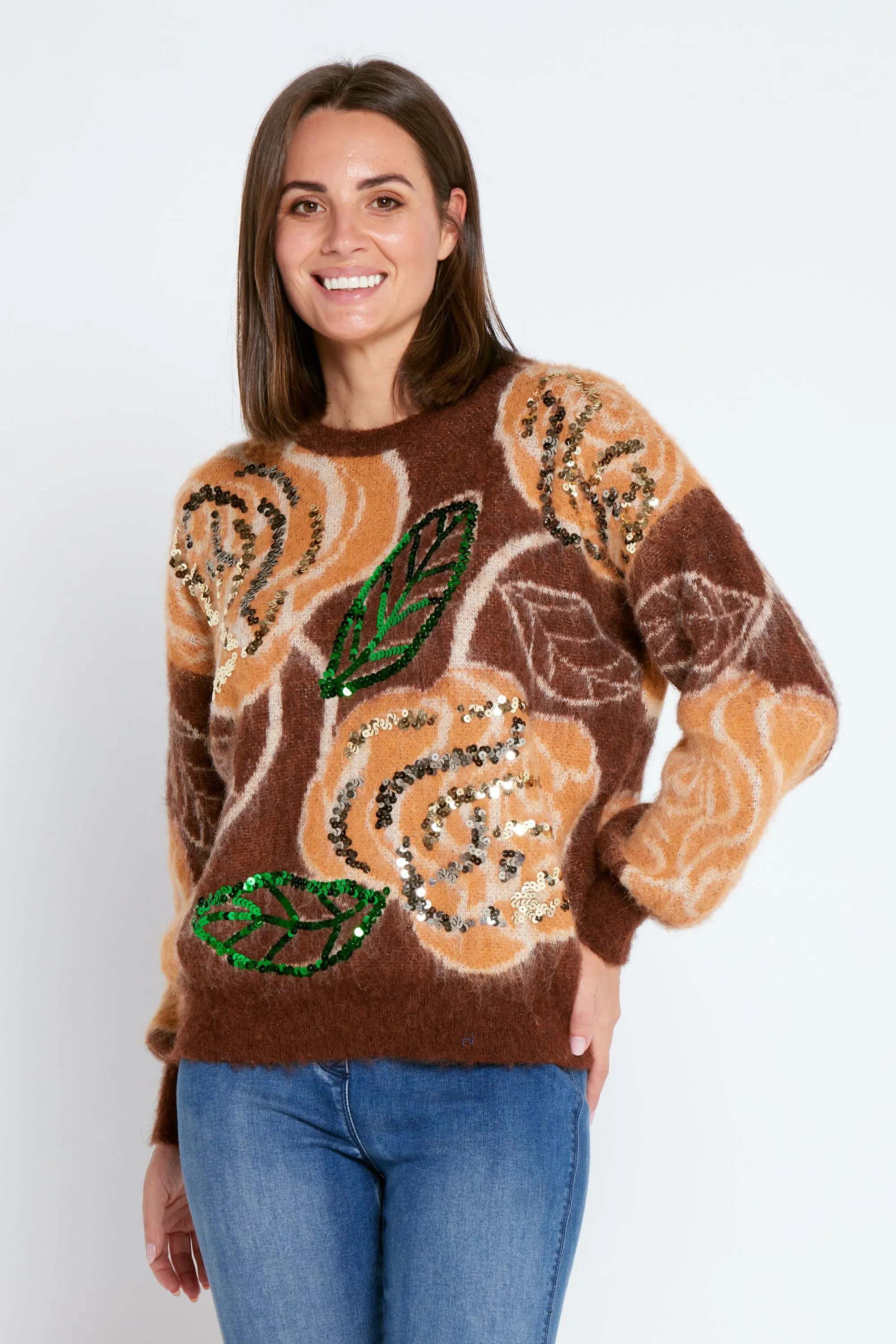 Bessie Sequin Knit - Brown Print