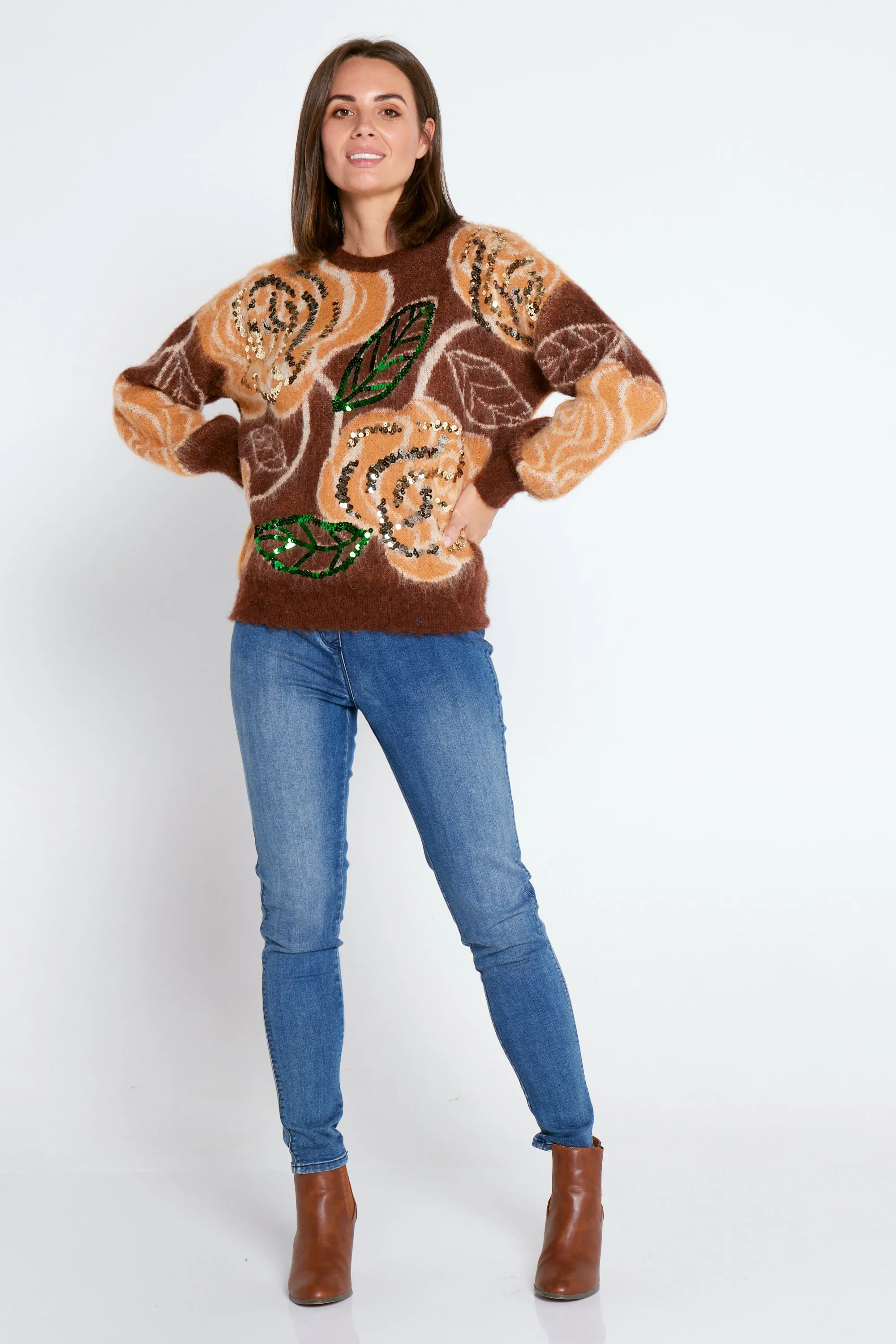 Bessie Sequin Knit - Brown Print