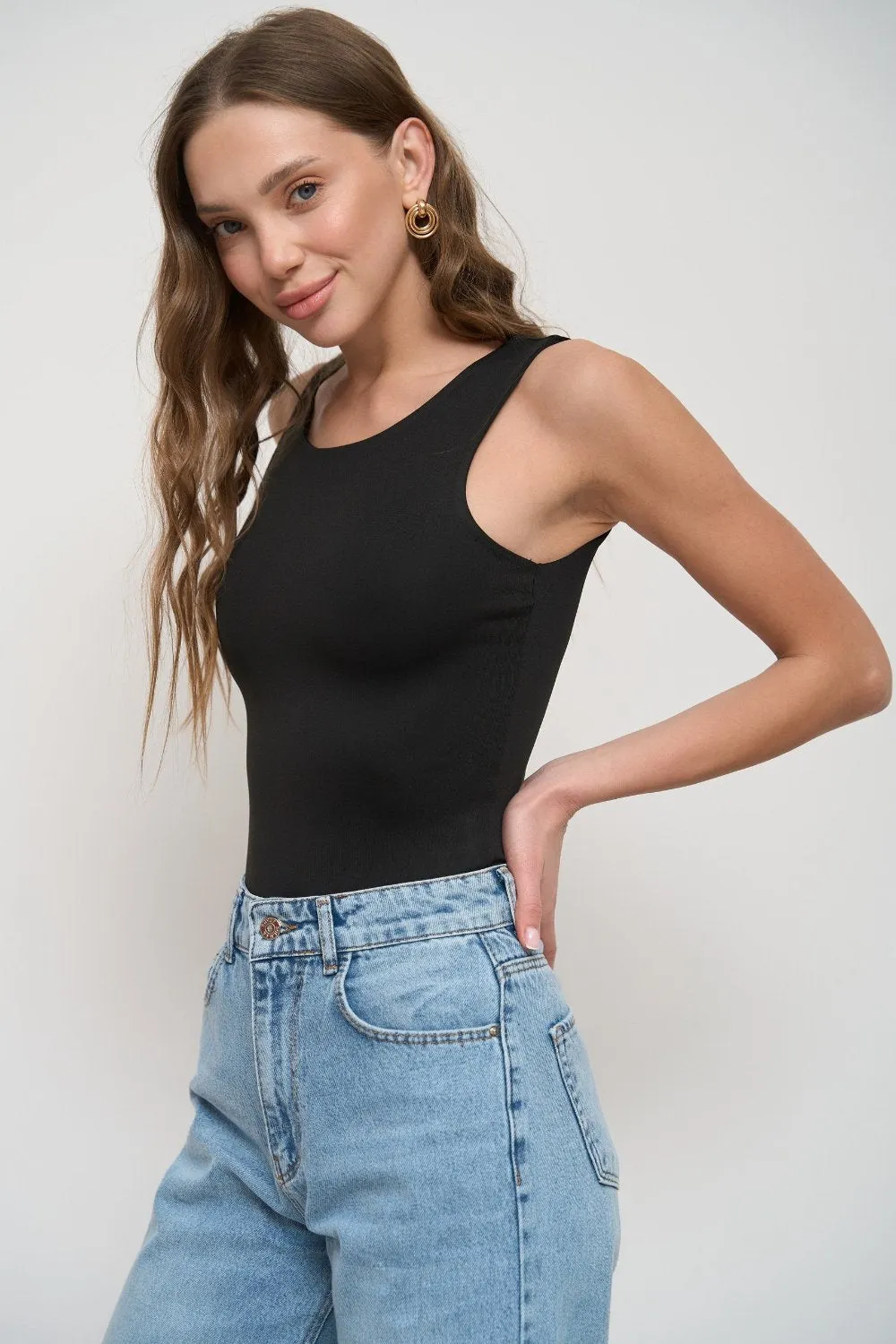 Black Basic Sleeveless Bodysuit