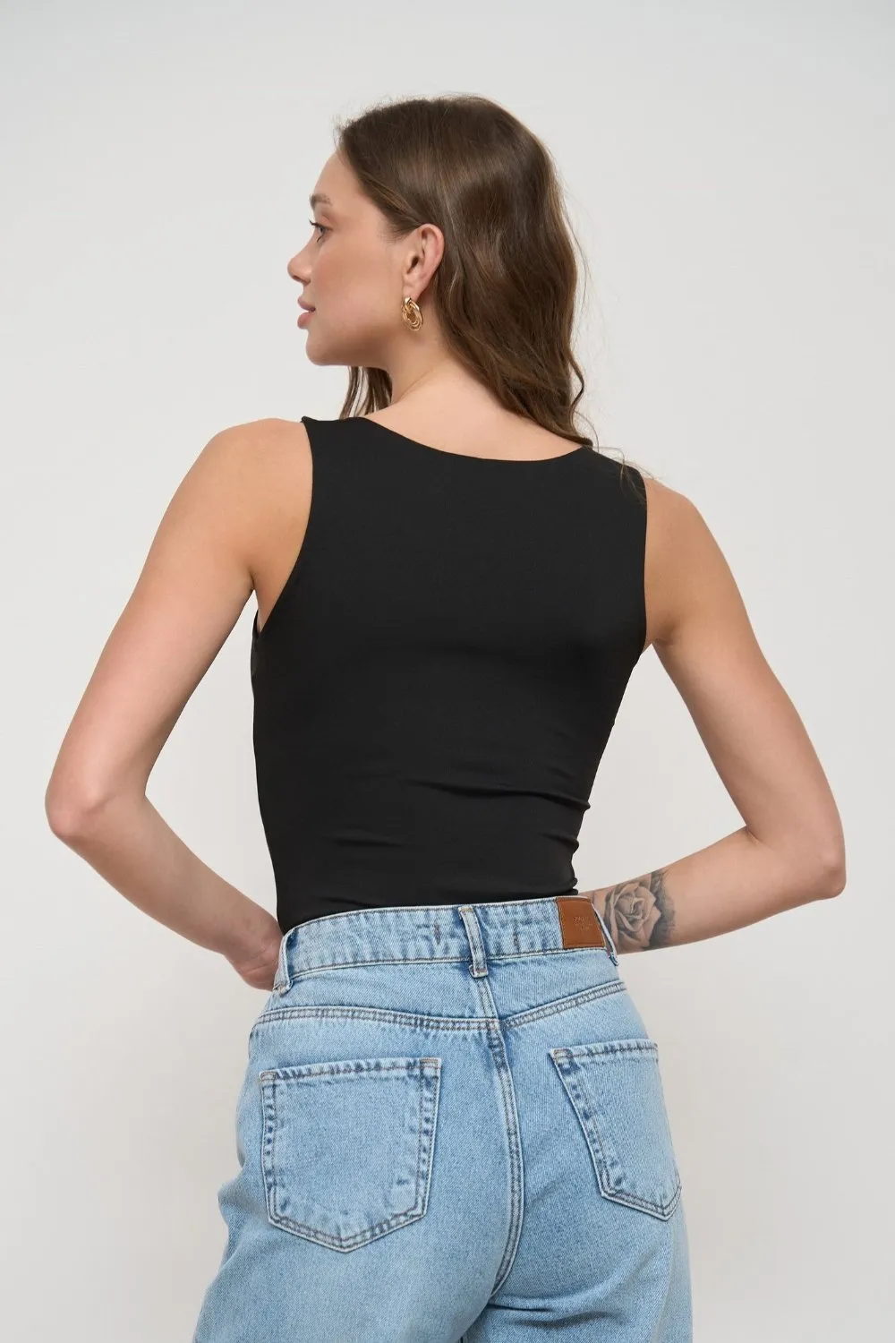 Black Basic Sleeveless Bodysuit