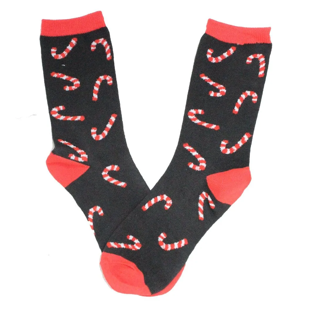 Black Candy Cane Socks Women's Crew Socks