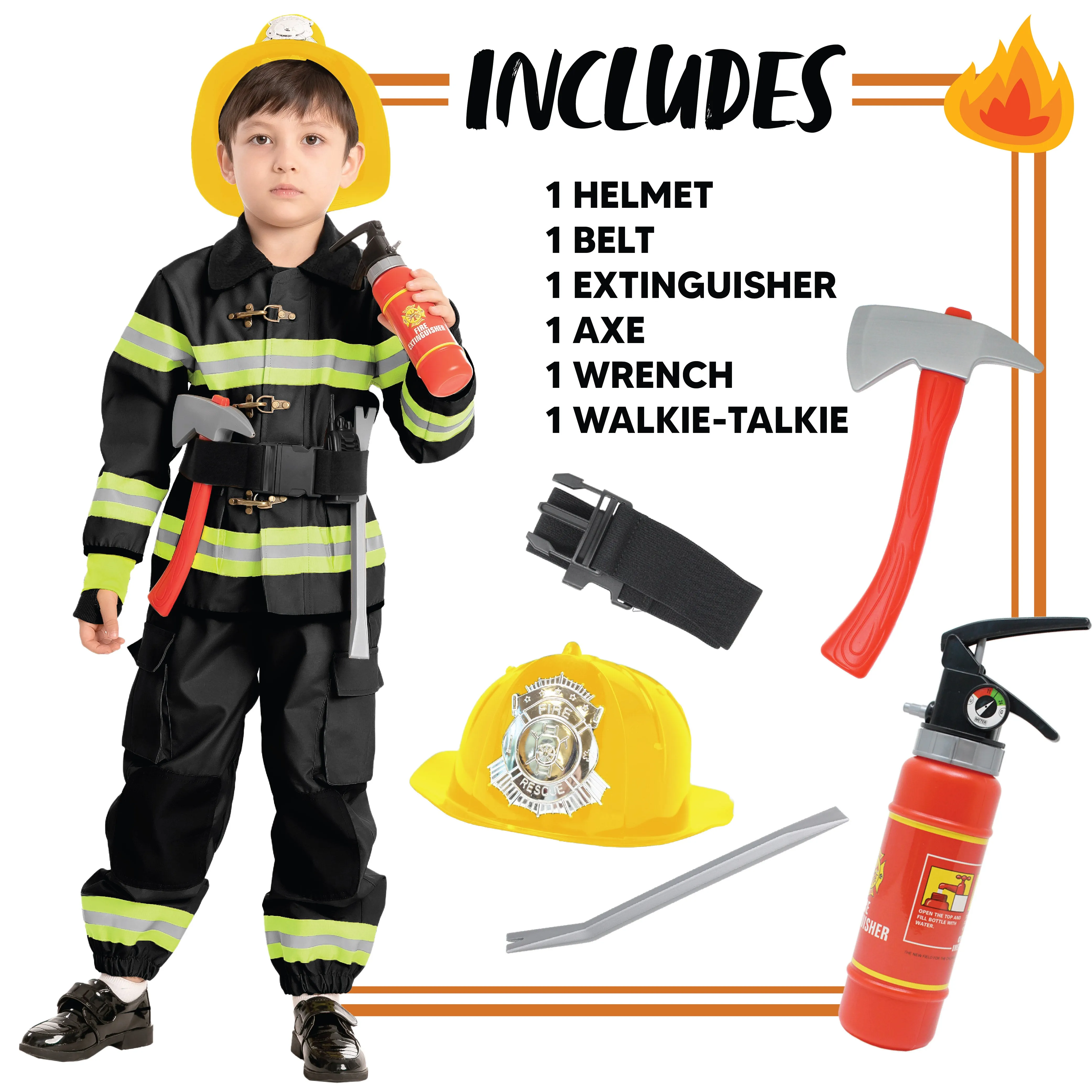 Black Firefighter Costume - Child