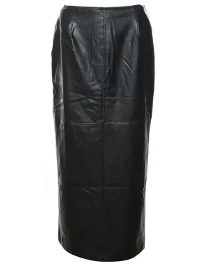 Black Leather Midi Skirt - S