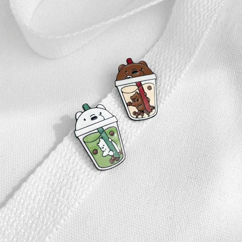 Boba Tea Enamel Pins, Kawaii Bubble Tea Brooch Lapel Pins, Boba Enamel Pin