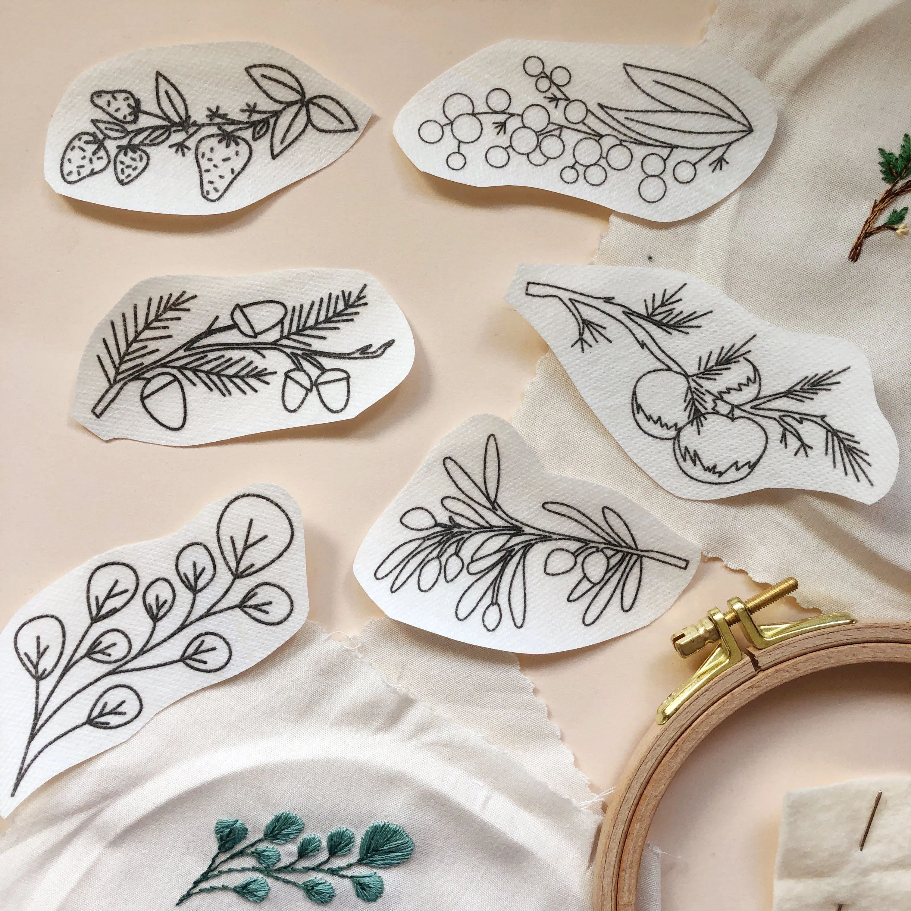 Botanical Branches Embroidery Patterns - Stick and Stitch Fruit and Plant Embroidery