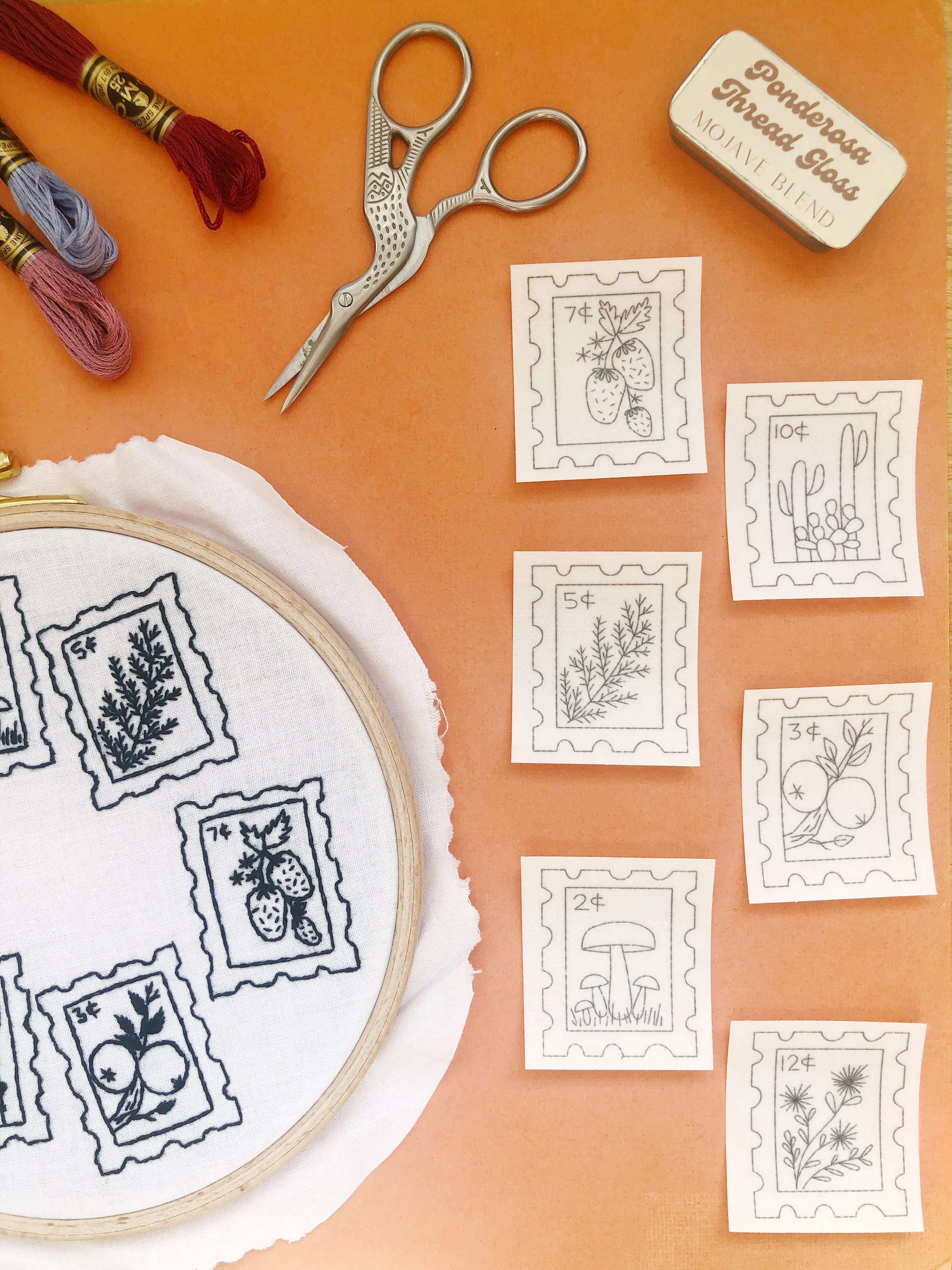 Botanical Stamps - Peel Stick and Stitch Hand Embroidery Patterns