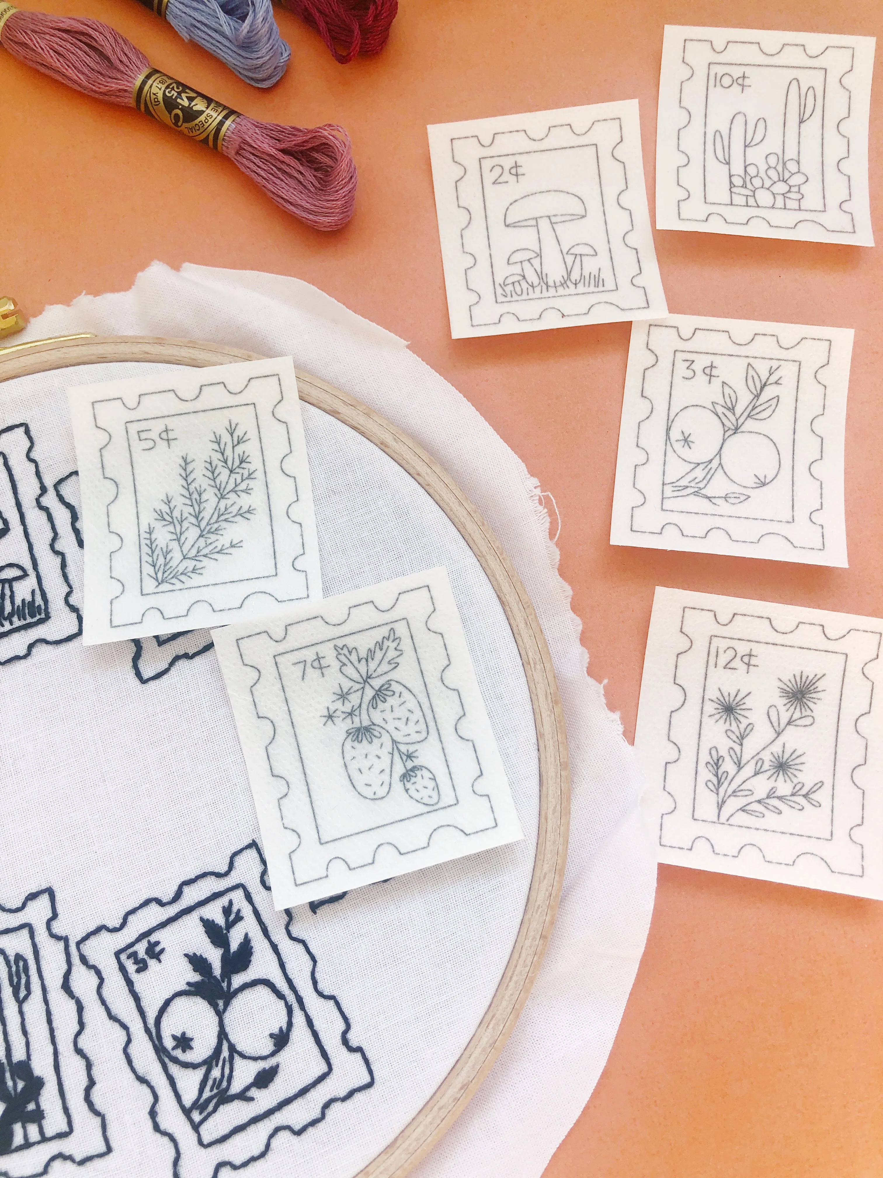 Botanical Stamps - Peel Stick and Stitch Hand Embroidery Patterns