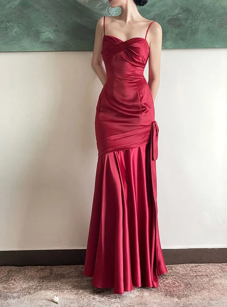 Burgundy Satin Sweetheart Straps Prom Dress, Burgundy Long Evening Dress       fg4953